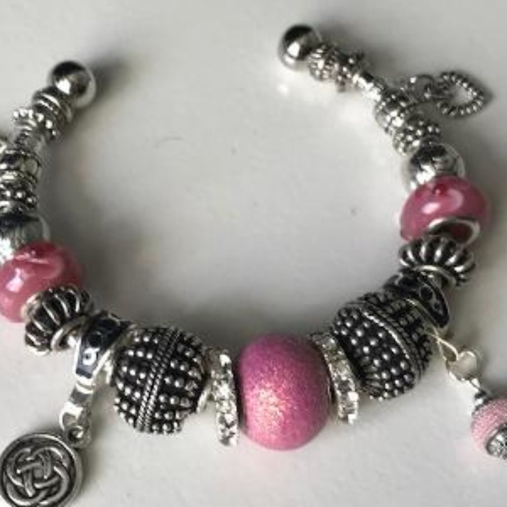 European Style Ball-end Bangle Charm Bracelet with Beads and Charms